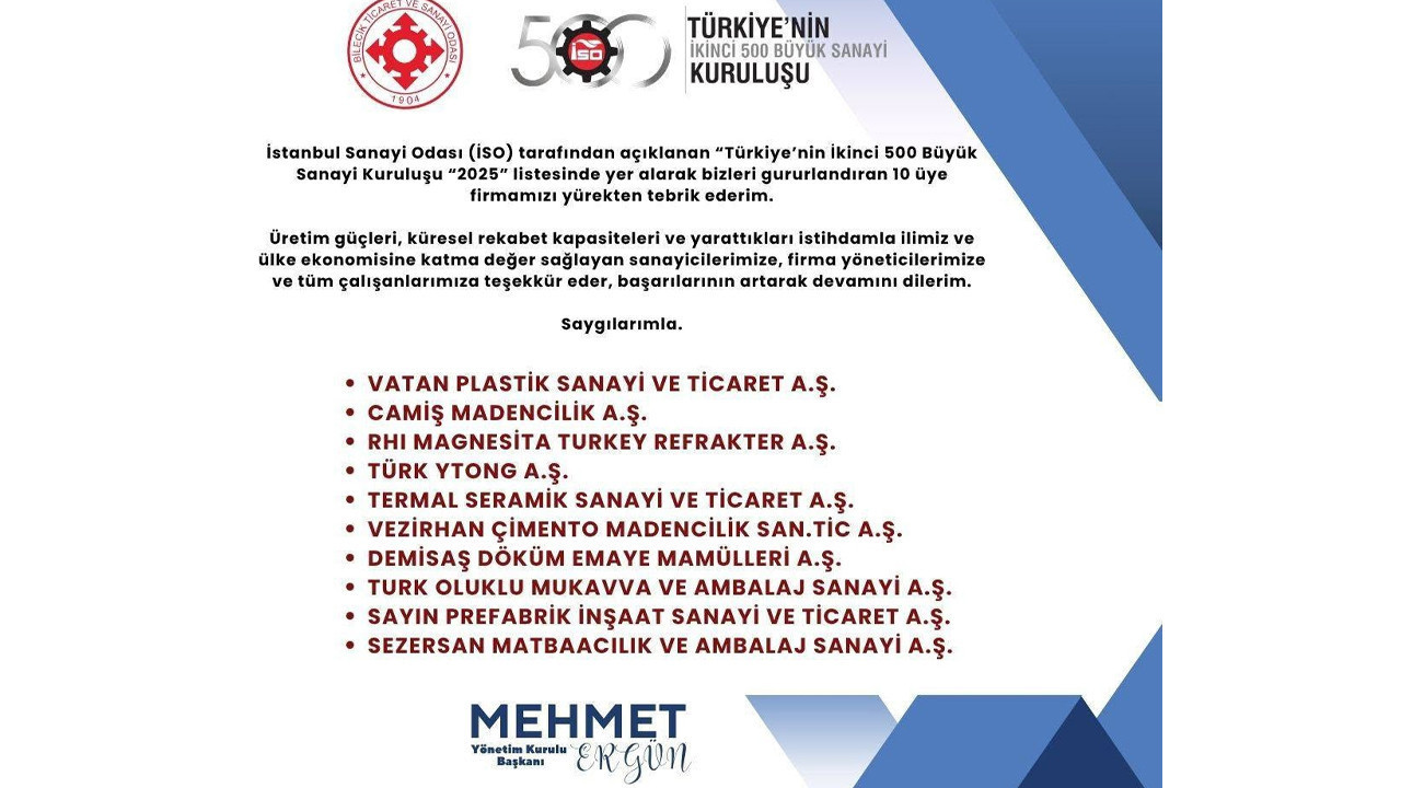 Bilecikten 10 firma iso ikinci 500 listesinde JEXV4wKx